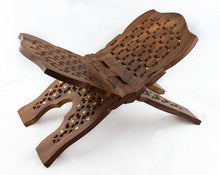 Load image into Gallery viewer, BIBS - Brass inlay handcarved wood bible stand.