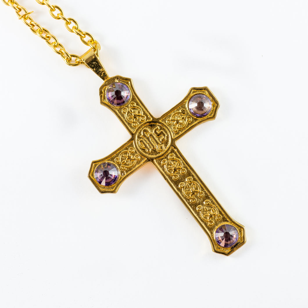 Gold plated Pectoral Cross with stones/chain #Pect1