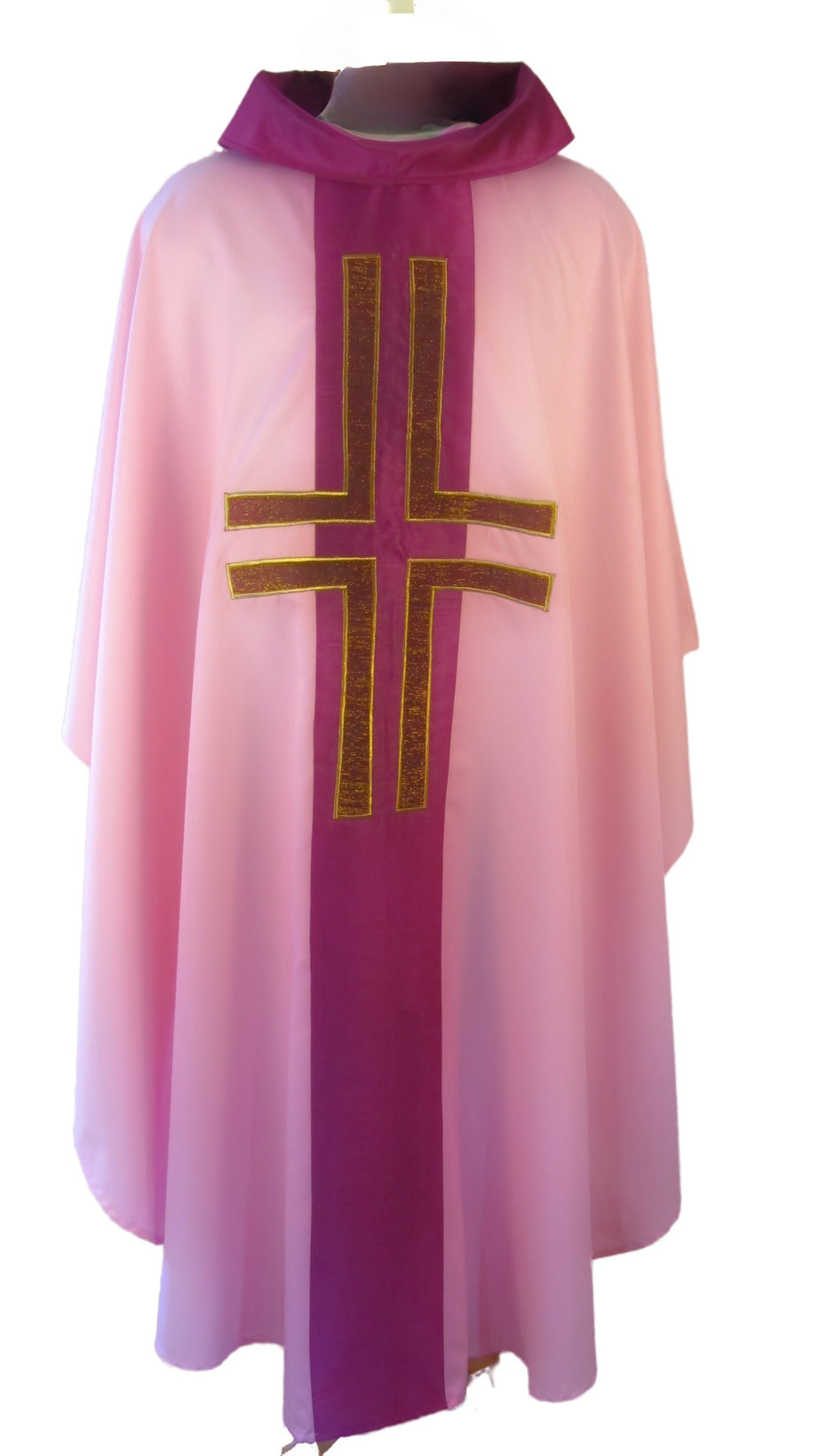 mds#011S - Art silk orphrey/collar with Lucerne applique cross chasuble