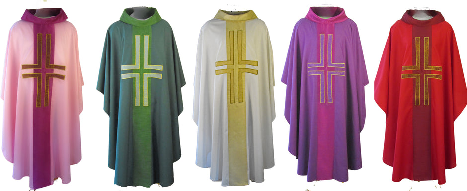 mds#011S - Art silk orphrey/collar with Lucerne applique cross chasuble