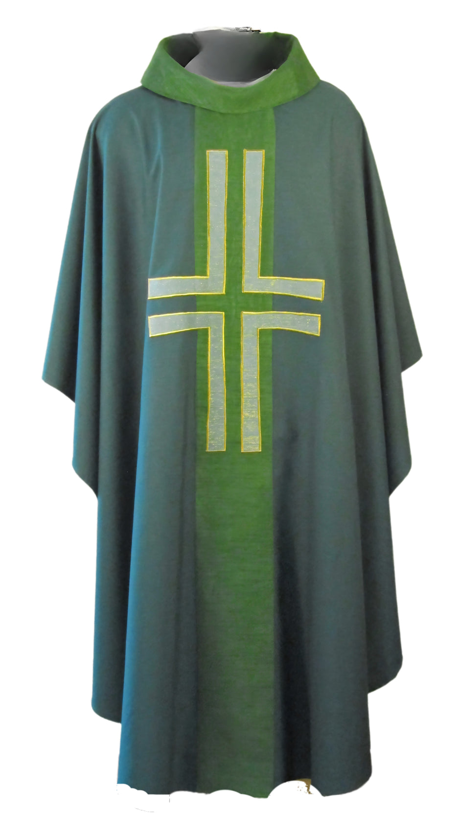 mds#011S - Art silk orphrey/collar with Lucerne applique cross chasuble