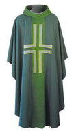 mds#011S - Art silk orphrey/collar with Lucerne applique cross chasuble