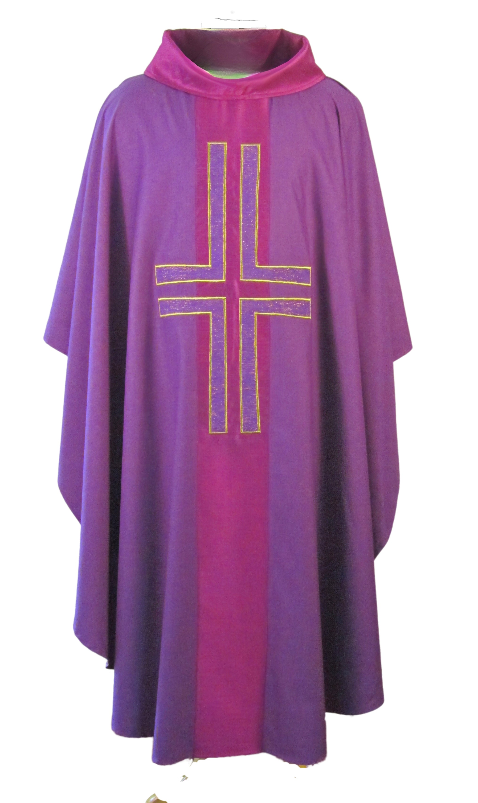 mds#011S - Art silk orphrey/collar with Lucerne applique cross chasuble