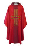 mds#011S - Art silk orphrey/collar with Lucerne applique cross chasuble