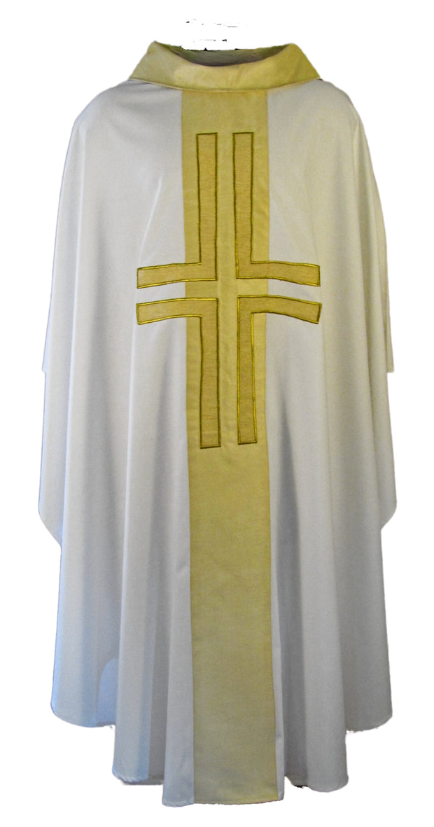 mds#011S - Art silk orphrey/collar with Lucerne applique cross chasuble