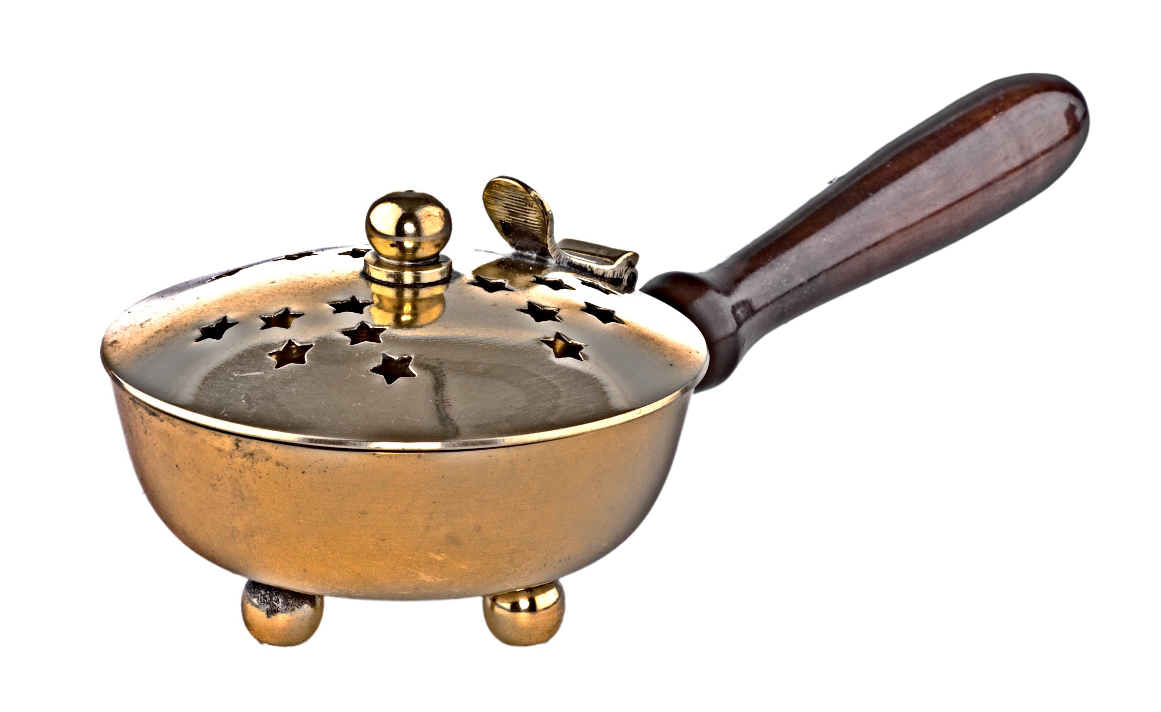 #452 Brass Incense Burner with wooden handle