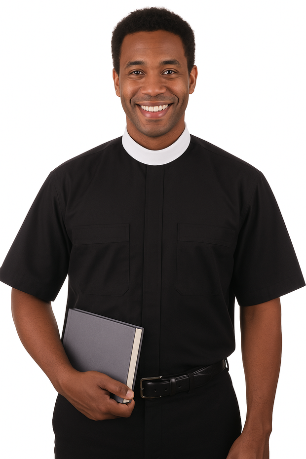 mds 7000 Black SS Neckband Full Collar Shirt
