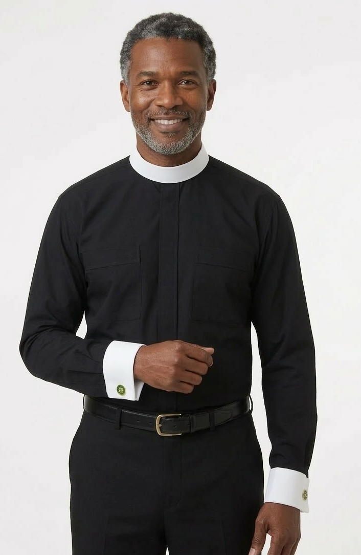 mds 8800 LS Black NB Shirt w White French Cuffs