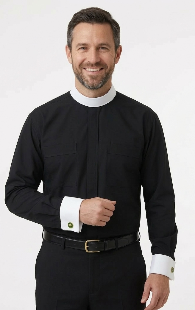 mds 8800 LS Black NB Shirt w White French Cuffs