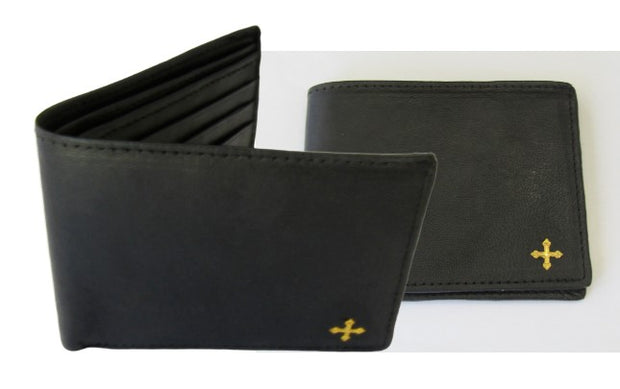 mds#9550/BC. Brass cross on a leather wallet.