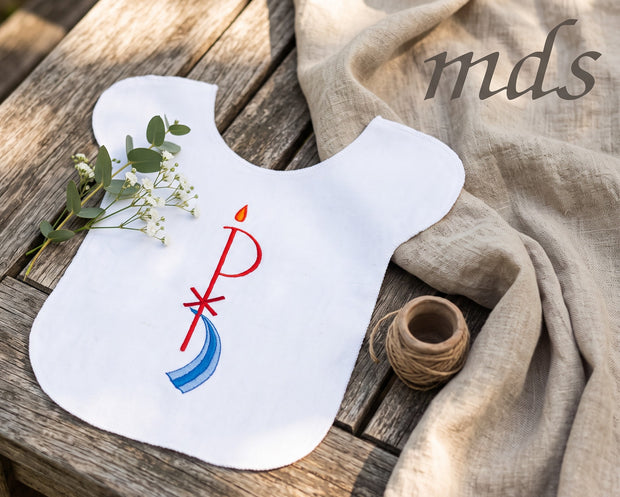 Bap2- Chi-Ro Embroidered Bib on Cotton