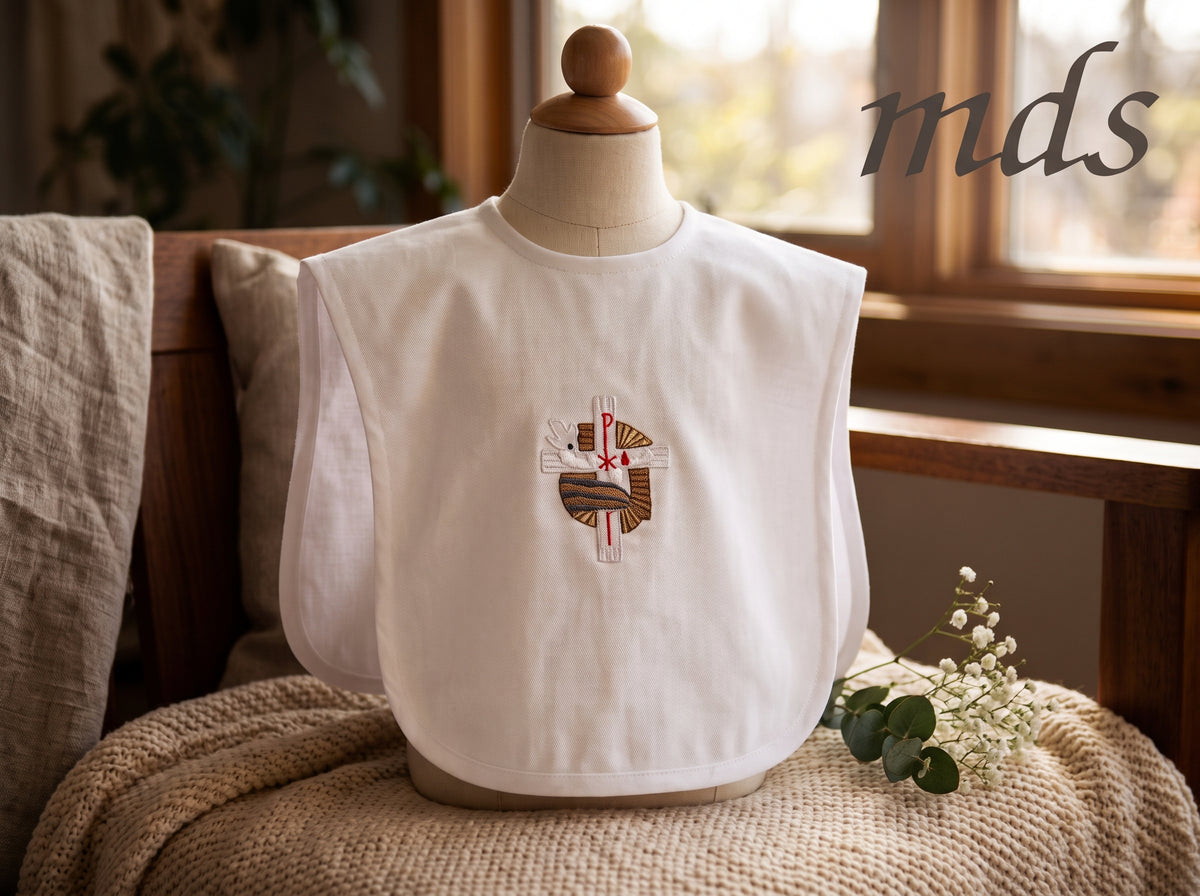 mds F Bib-embroidered baptismal bib (Ponch style)