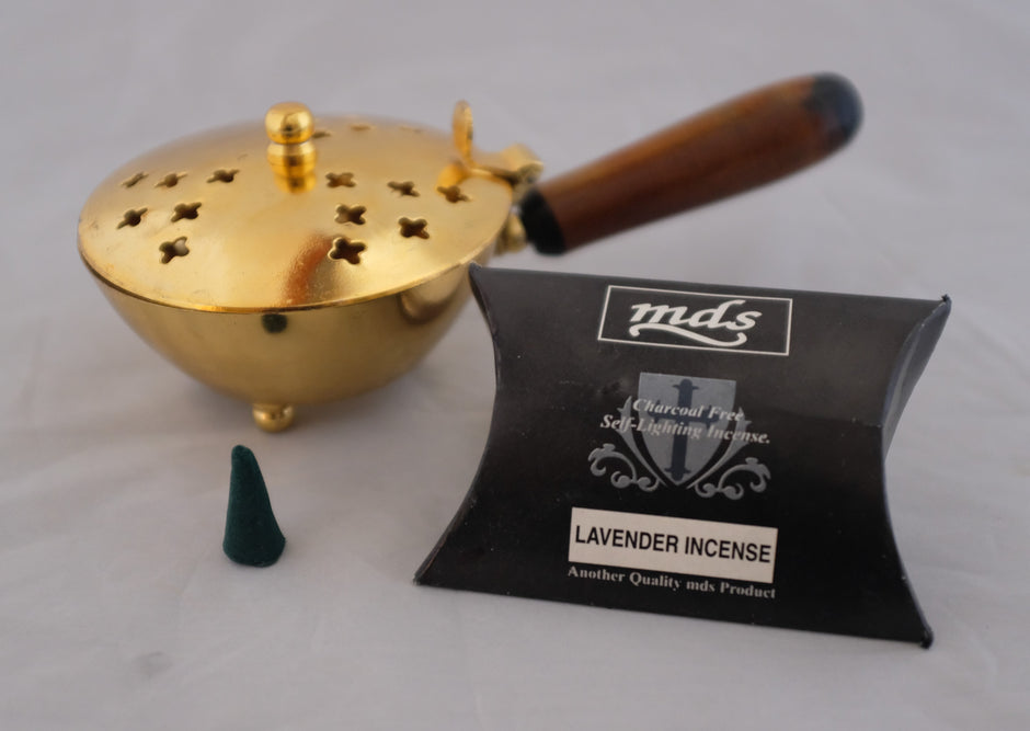#452 Brass Incense Burner with wooden handle