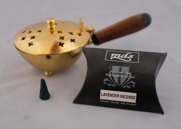 #452 Brass Incense Burner with wooden handle