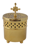#456 Brass cylindrical incense burner w cross
