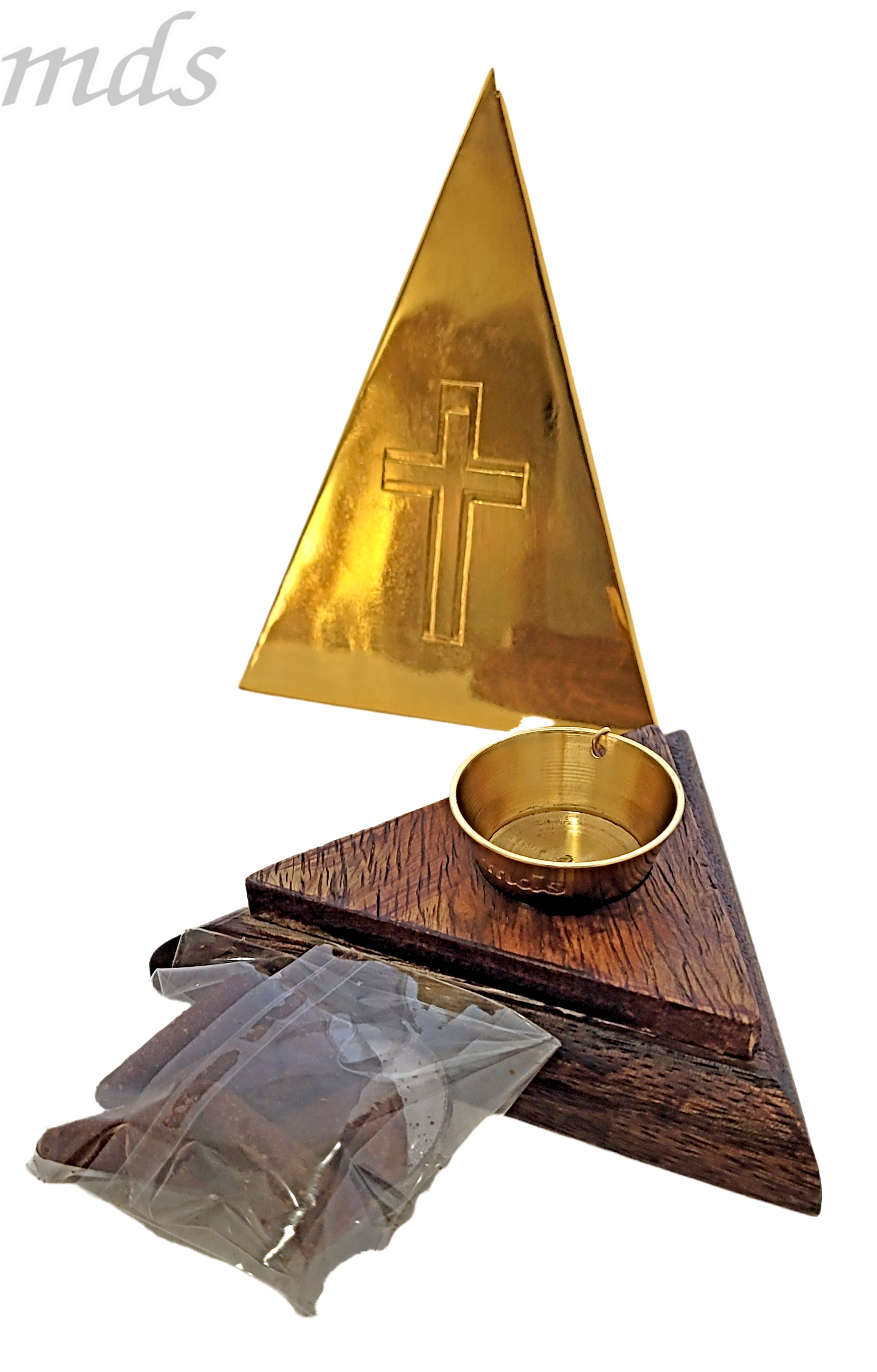Pyramid Brass incense burner with incense. #Icn Pyr