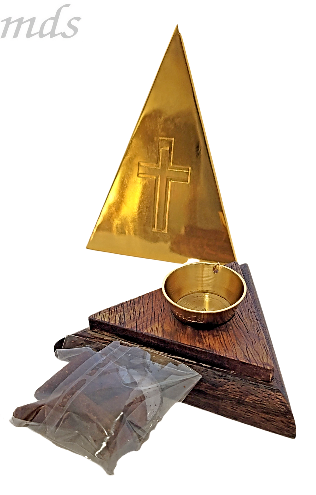 Pyramid Brass incense burner with incense. #Icn Pyr