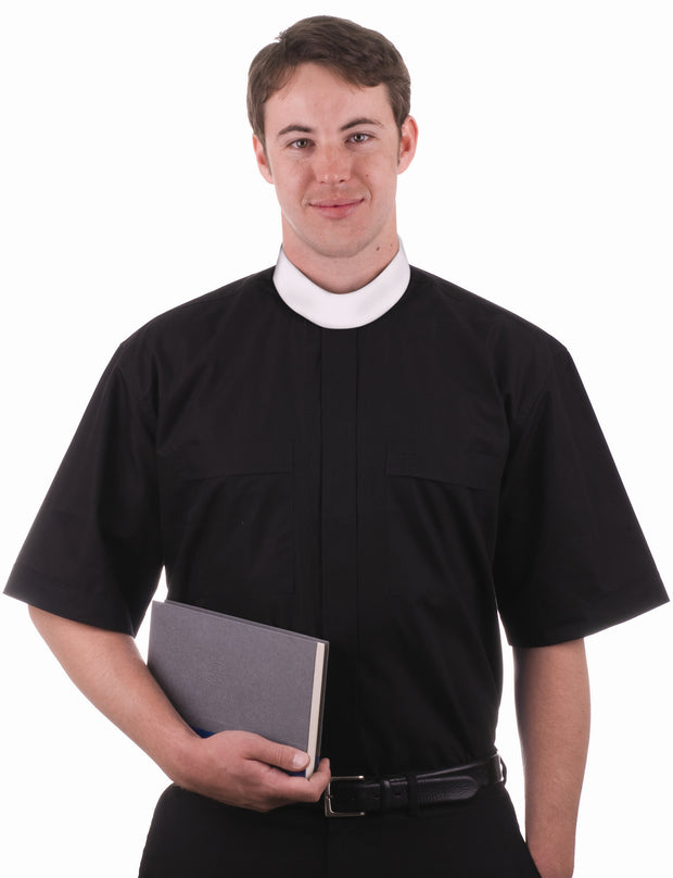 mds 7000 Black SS Neckband Full Collar Shirt