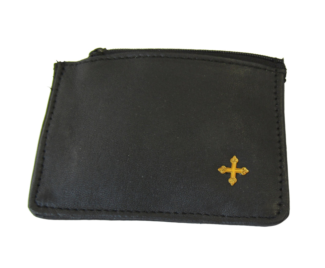 mds#9501/BC  Sheepskin leather brass cross rosary case.