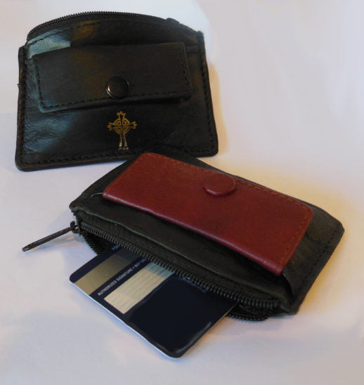 9505 - Real Leather 2 Pocket Rosary/Coin Case