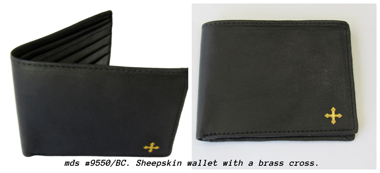 mds#9550/BC. Brass cross on a leather wallet.