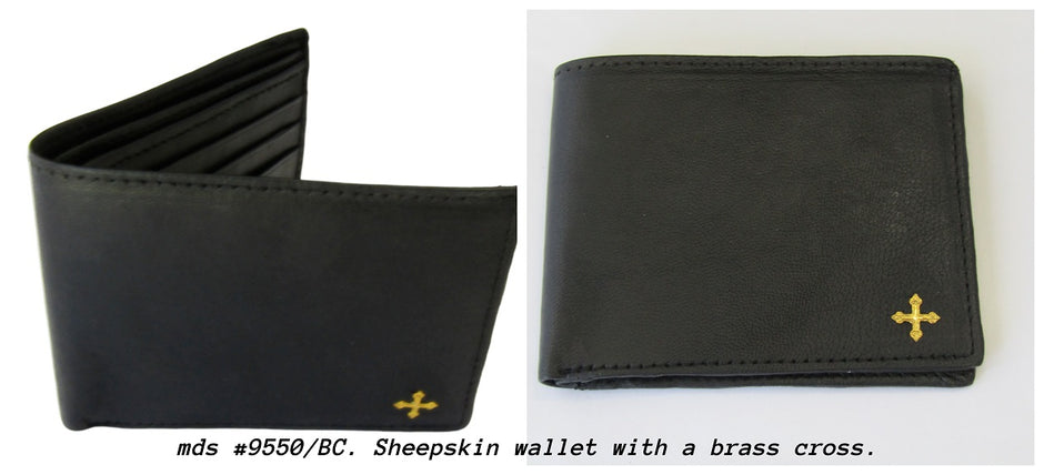 mds#9550/BC. Brass cross on a leather wallet.