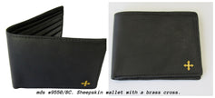 mds#9550/BC. Brass cross on a leather wallet.
