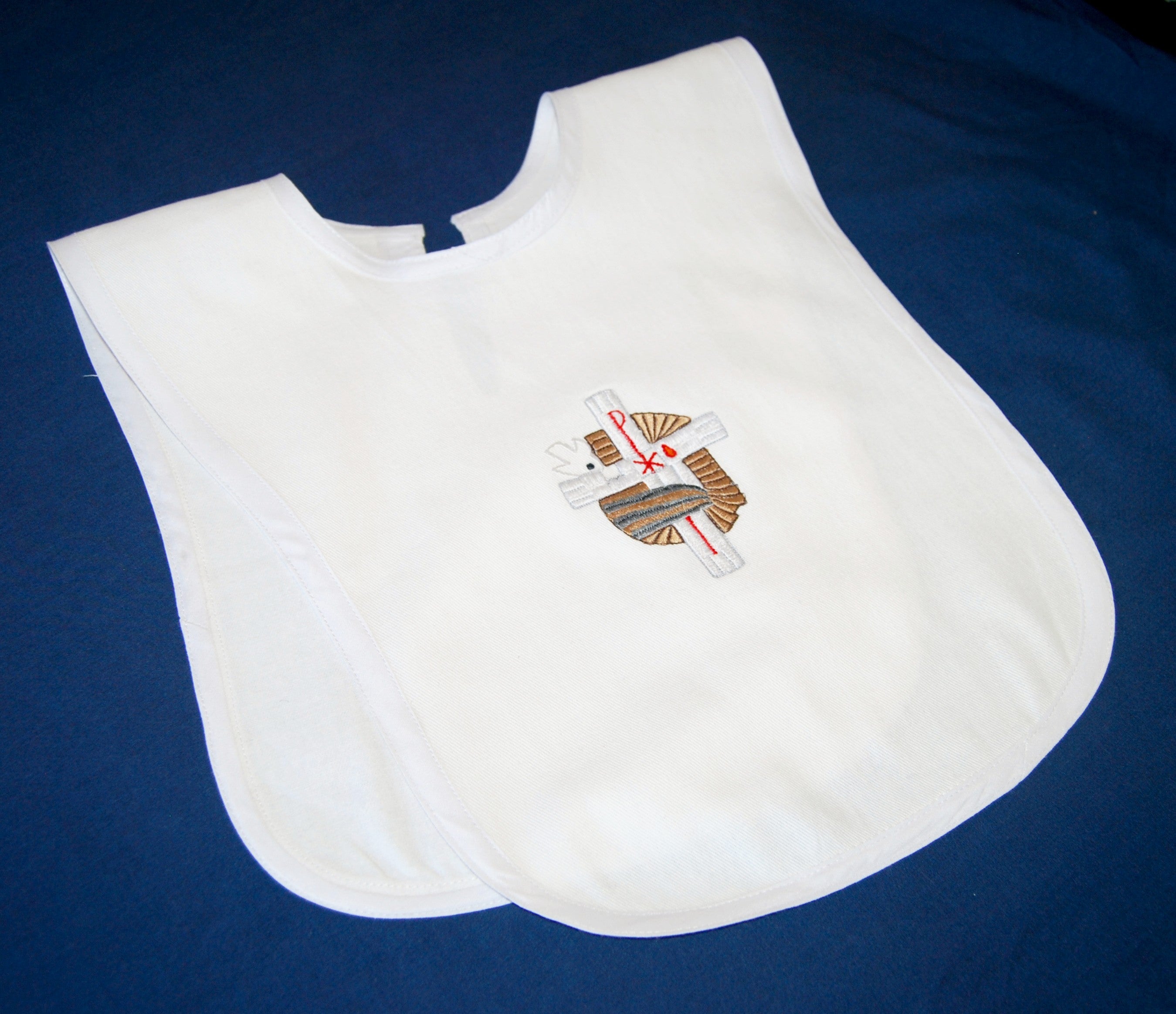 mds F Bib-embroidered baptismal bib (Ponch style)