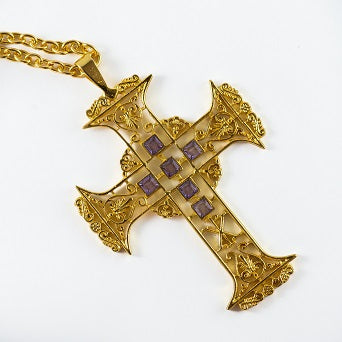 Filigree design Gold Plated Pectoral Cross with chain (#Pect3)